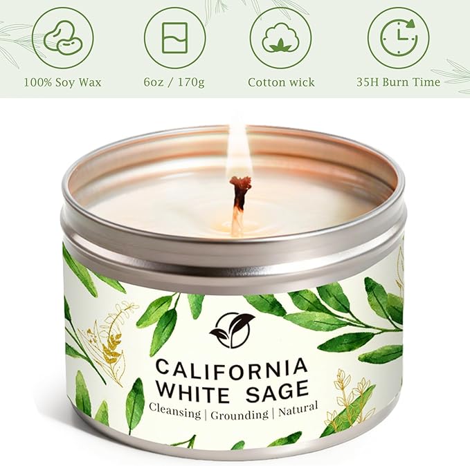 Sage Candle Gift Set, 6-Pack 6oz Natural Soy Wax Aromatherapy Scented Candles, Clean Burn & Lead-Free Cotton Wicks, Calming Relaxing Candles for Spring, Mothers Day & Housewarming Gifts for Mom, Women
