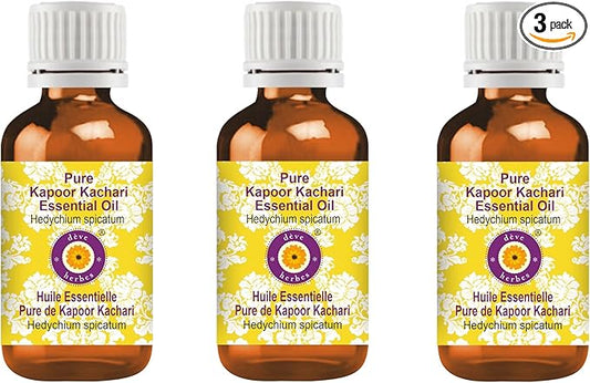Deve Herbes Pure Kapoor Kachari Essential Oil (Hedychium spicatum) Steam Distilled (Pack of Three) 100ml X 3 (10 oz)