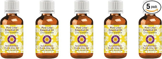 Deve Herbes Pure Lime Essential Oil (Citrus aurantifolia) Steam Distilled (Pack of Five) 100ml X 5 (16.9 oz)