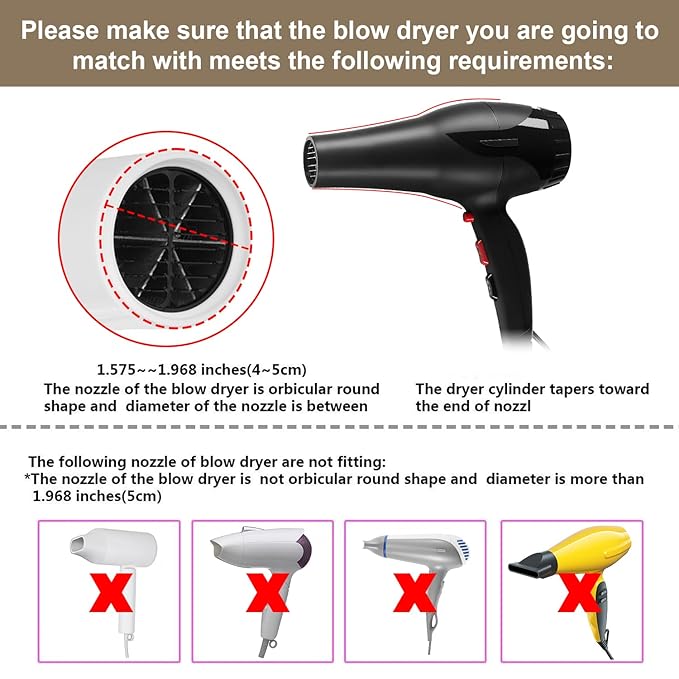 WAJIAYON Universal Collapsible Hair Dryer Diffuser Attachment-Foldable Portable Travel and Easy Storage Hair Diffuser Fit Most Hair Dryers with Nozzle Diameter D-1.575Inch to 1.968 Inch (4-5cm)- Stone