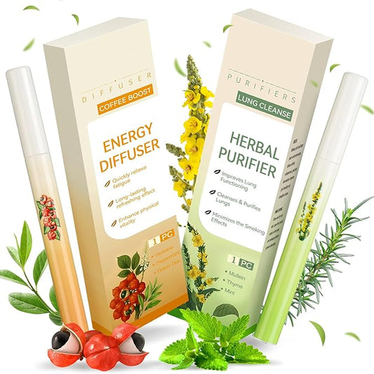 Mullein Herbal Diffuser Pen – Smokeless Inhaler for Quitting Smoking, Lung Cleansing with Mullein Thyme & Mint – Flavored Air Freshener, 2 Sticks Vaporless