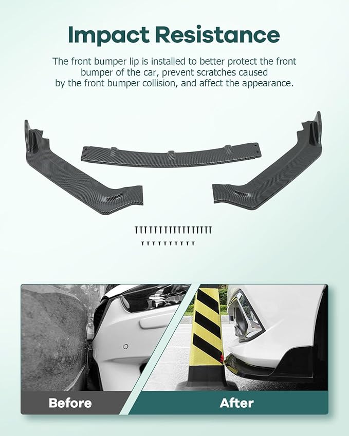 SCITOO Front Lip Spoiler Fits for 2017-2020 for Infiniti Q60 Coupe Glossy Carbon Look V Style Front Bumper Lip