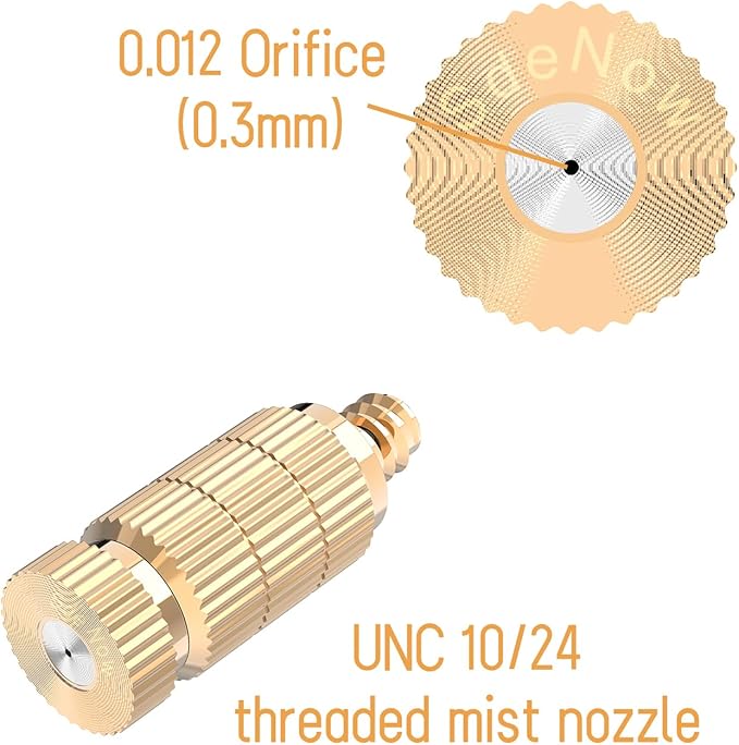 Brass Anti-drip Fogging Spray Head Outdoor Cooling System, 0.012" Orifice (0.3mm) 10/24 UNC Thread Misting Nozzle, 20 Pcs