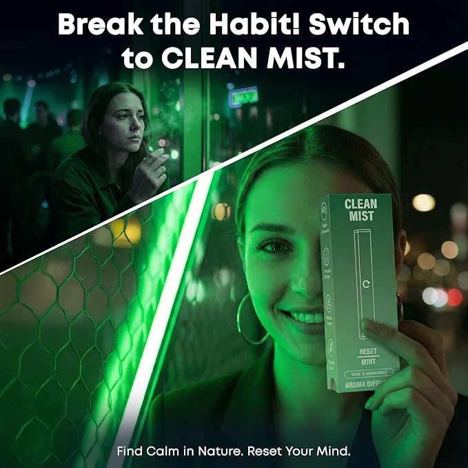 The Clean Mist Herbal Diffuser Pen | Aroma Diffuser Pen Stick | Fresh Reset with Extracts of Mint, Sage and Chamomile | Natural Plant-Based Alternative | 500 Uses Per Stick | Aroma Reset Cleanse