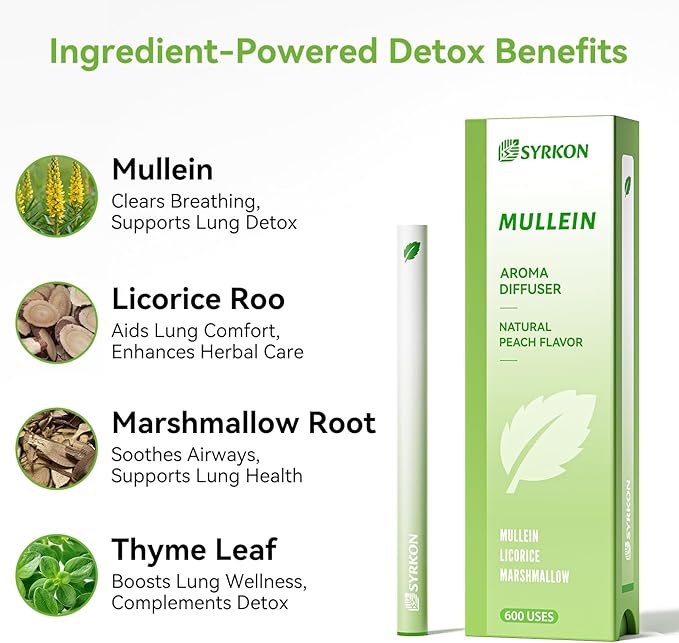 Herbal Diffuser Pens, 2 Pack, Mullein for Lung Support & Sleep Aid with Melatonin, Natural Plant Extracts, Total 1200 Uses, Portable and Compact