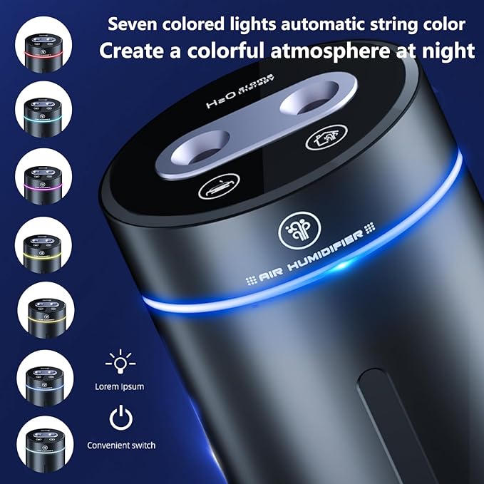 Smart Car Air Freshener,Car Air Freshener Diffuser with Humidifier, Auto On/Off,3 Mode Adjustable (Black, L)