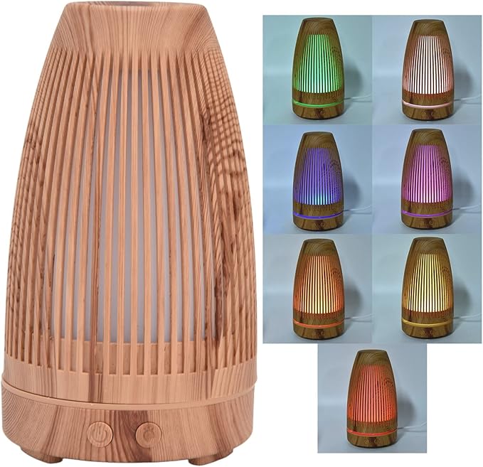 100-200ml Essential Oil Diffuser USB Rechargeable Wood Grain Humidifier Silent Night Light for Home Office Bedroom
