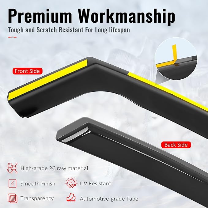IKON MOTORSPORTS in Channel Window Visors Compatible with 2012-2018 Ford Focus Sedan & Hatchback, in Channel Style Injection PC Black Rain Guards, Side Window Wind Deflectors 4PCS