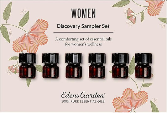 Edens Garden Women Essential Oils Discovery Sampler 6 Set – 100% Pure Therapeutic Grade, Undiluted Blends for PMS, Hormonal Balance & Menopause Support - Natural, Skin Safe & Vegan, .92 ml/6 Pack