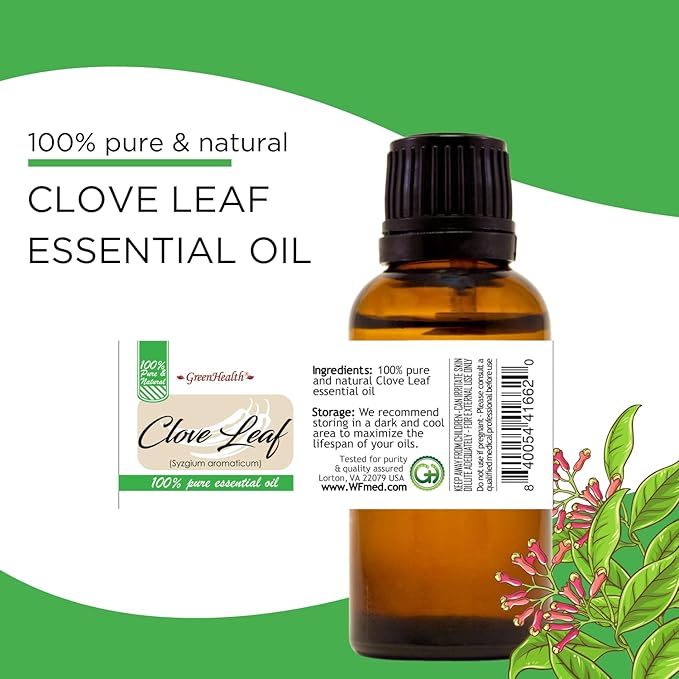 Clove Leaf Essential Oil – 8 fl oz (237 ml) Aluminum Bottle w/Plug Cap – 100% Pure Essential Oil – GreenHealth