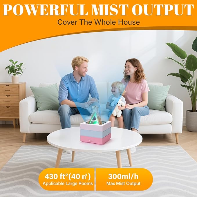 Essential Oil Diffuser 280ML,Flame Diffuser,Bonfire Oil Diffuser,Colorful Flame,Wood Cool Mist Humidifier for Home,Room, Bedroom, Office,Gift Auto Shut-Off 8 Colors Light (Colorful)