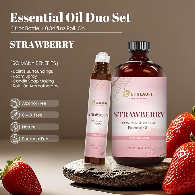 Strawberry Essential Oil,Strawberry Oils for Aromatherapy, Diffusers, Humidifiers, Home fragrances, DIY Skincare, Candle, Soap Making, Relaxation, Yoga
