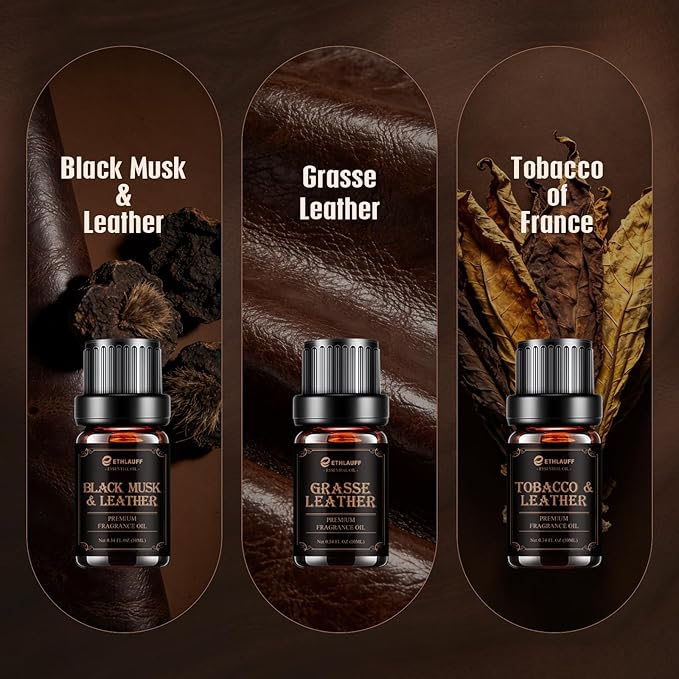 Men Essential Oils Set - | Leather, Sandalwood, Cologne, Smoke Tobacco Scents, Premium Fragrance Oils for Diffusers for Home, Candles & Aromatherapy Gifts for Him