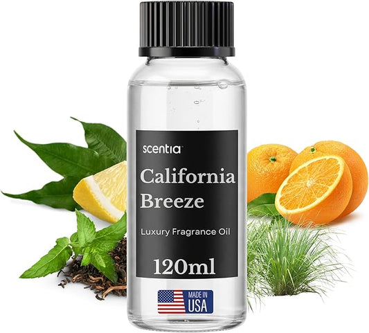 Scentia California Breeze Diffuser Oil Refill – Hotel Fragrance Oil Inspired by Delano Beach Club – 120 mL – Orange, Green Tea & Jasmine Long-Lasting Scent for Ultrasonic & Waterless Diffusers