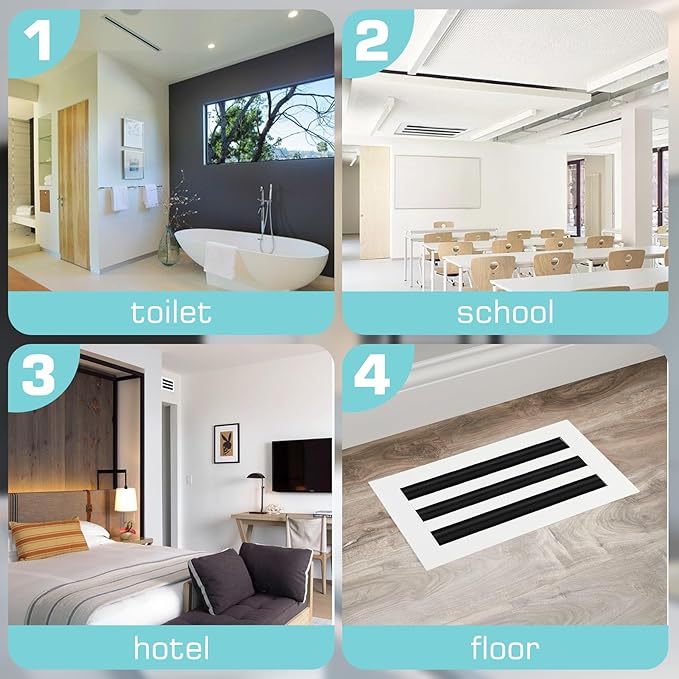 12x8 Modern AC Vent Cover 2Pack, Decorative White Air Vent (Duct Opening Cutout), All Aluminium Standard Linear Slot Diffuser, Low Noise - Register Grille for Ceiling, Walls & Floors