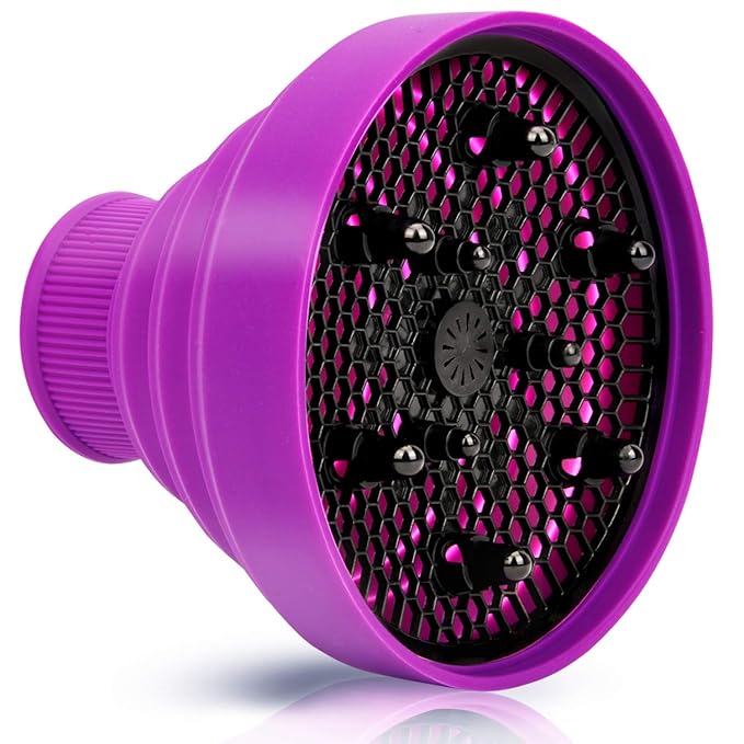 WAJIAYON Universal Collapsible Hair Dryer Diffuser Attachment-Foldable Portable Travel and Easy Storage Hair Diffuser Fit Most Hair Dryers with Nozzle Diameter D-1.575Inch to 1.968 Inch (4-5cm)-Purple