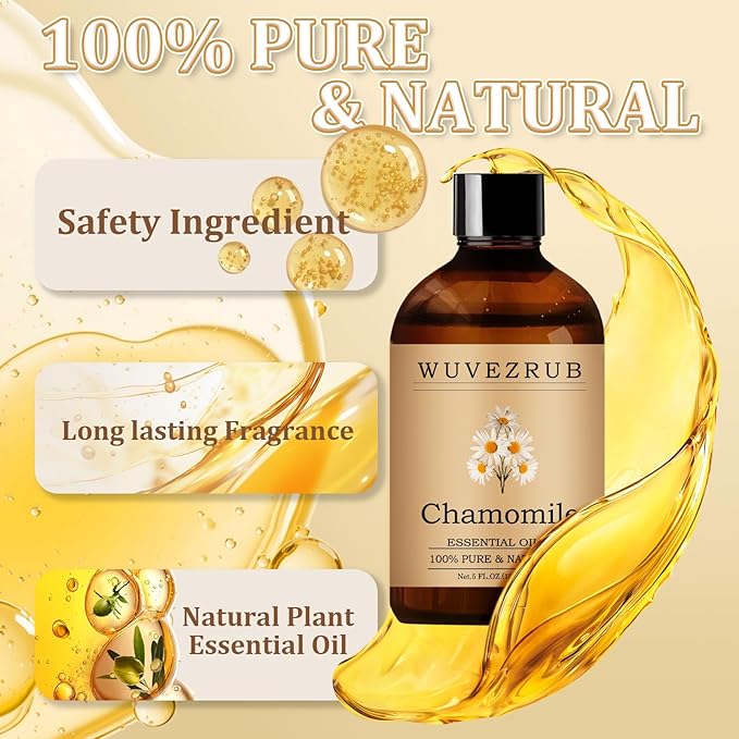 Chamomile Essential Oil– Huge 5 Fl Oz, 100% Pure and Natural Essential Oils for Diffuser, Aromatherapy, Soap and Candle Making, Premium Grade Chamomile Oil-150ML