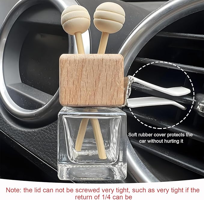KVAEY 2PCS Car Diffuser Air Freshener Bottle, Refillable Empty Glass Perfume Bottles with Vent Clip, Universal Essential Oil Diffuser for Most Vehicles, Interior Car Accessories (8PCS, Word)
