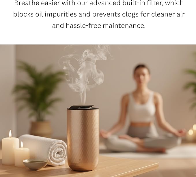 Waterless Essential Oil Diffuser – Portable Cordless Aromatherapy Diffuser for Home, Car, Office – 3 Mist Levels - 4 Timer Modes - 15ml Oil Capacity - USB-C Rechargeable