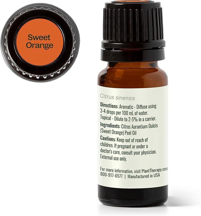 Plant Therapy Sweet Orange Essential Oil, 10 mL (1/3 oz), 100% Pure and Undiluted, Natural Aromatherapy, Great for Diffusers and DIY Skincare