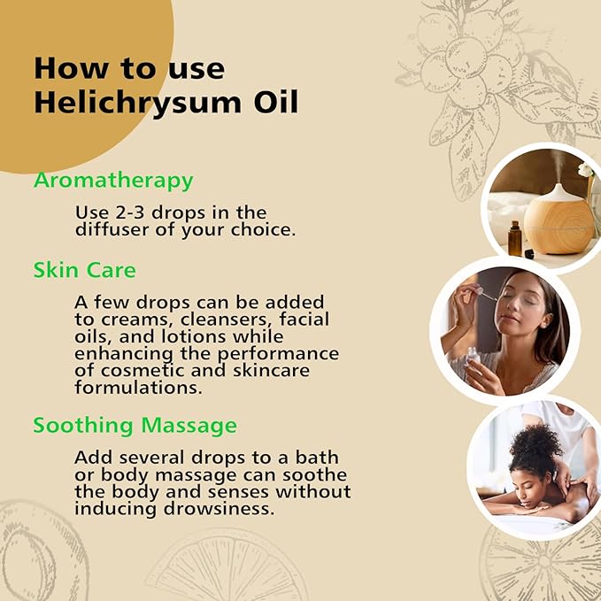 GM Gumili Helichrysum Essential Oil, 100% Pure Helichrysum Oil for Skin, Bruising, Body, Spray & DIY- 10ml