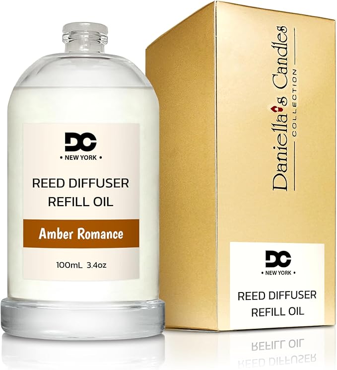 Daniella's Candles Amber Romance Reed Diffuser Refill Oil, 3.4oz/100ml, Premium Fragrance Oil, Home Fragrance, Long Lasting, Oil for Reed Diffusers