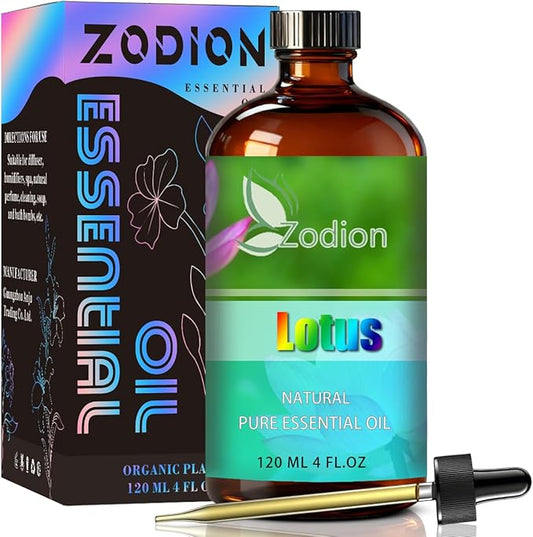 Lotus Essential Oil, 4 fl oz (120ml) - ZODION Lotus Fragrance Oil for Diffuser, Massage, Humidifier, DIY Candle, Soap Making, Home, Bath, Yoga