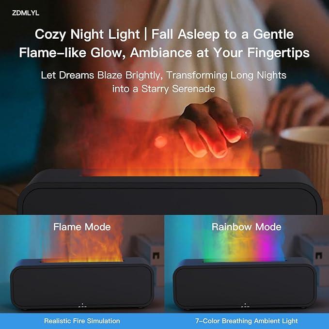 Sound Reactive Flame Aromatherapy Diffuser, 250ml Essential Oil Humidifier with Music Sync Lighting, 7-Color Flame Effects, Remote Control, Timer & Auto Shut-Off for Home, Bedroom, Yoga (Black)