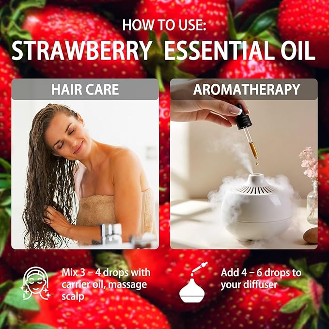 Strawberry Essential Oil, 4 fl oz (120ml) - ZODION Strawberry Fragrance Oil for Diffuser, Massage, Humidifier, DIY Candle, Soap Making, Home, Bath, Yoga