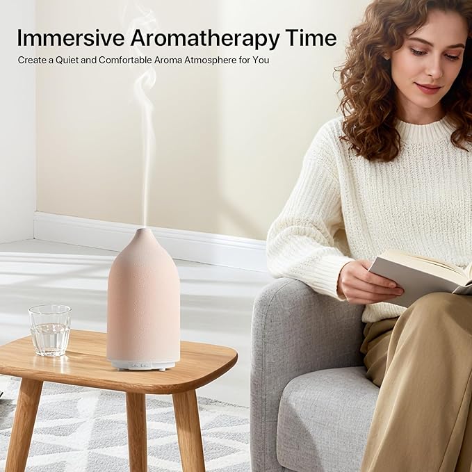 Aroma Diffuser,500ML Ceramic Ultrasonic Essential Oil Diffuser for Aromatherapy with 7-Color LED Light Waterless Auto Off for Room Office, (500ML)