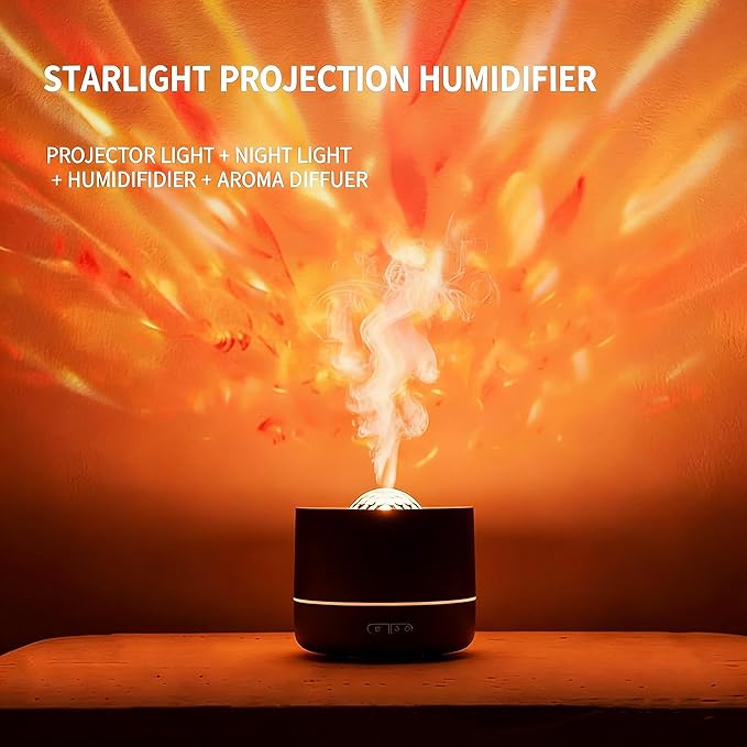 Small Humidifiers for Bedroom,Ultrasonic Cool Mist Humidifier, Water Ripple Projection Aroma Diffuser,Easy to Fill and Clean,Auto Shut-off for Safety,Desktop Humidifier for Bedroom Home Baby Plants