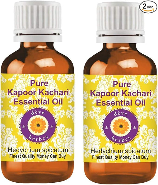 Deve Herbes Pure Kapoor Kachari Essential Oil (Hedychium spicatum) Steam Distilled (Pack of Two) 100ml X 2 (6.76 oz)