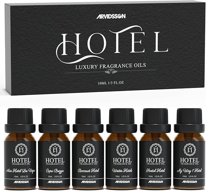 ARVIDSSON Hotel Diffuser Oil Gift Set - Inspired by 5-Star Hotel Scents - Luxury Hotel Essential Oils for Diffuser and Crafting, Hotel Collection Oil Set 6 x 10 mL, 0.34 fl oz