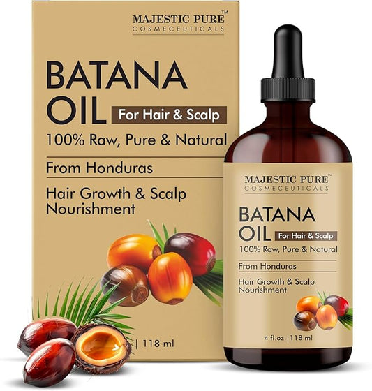Majestic Pure Batana Oil for Hair & Scalp Nourishment, Strengthening, Nourishing, Voluminizing - Non GMO Verified, 4 Fl Oz