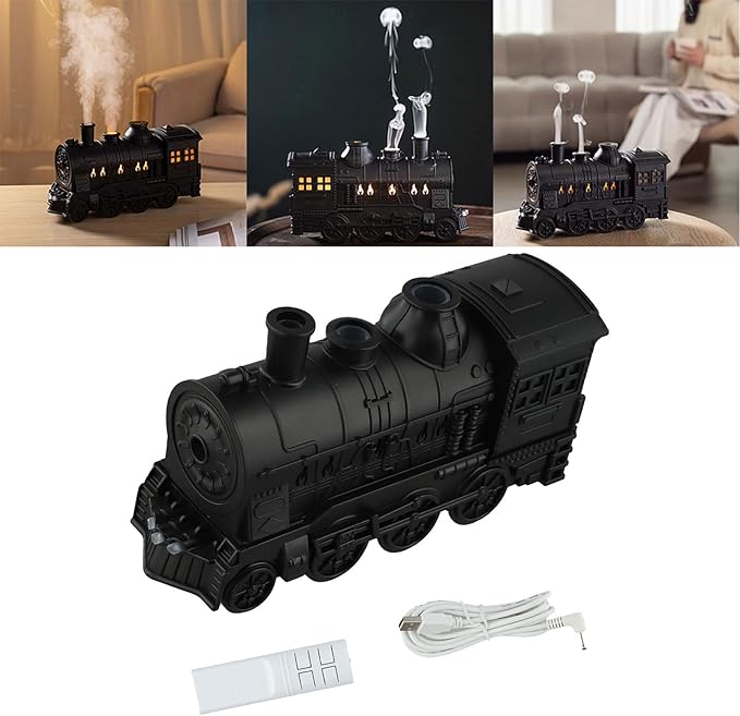 300ml Retro Steam Train Essential Oil Diffuser and Cool Mist Humidifier with Ultra-Quiet Operation, Dual Ambient Lights, Two Spray Modes, Automatic Shut-Off Safety(Silver)