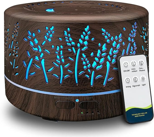 Diffusers for Essential Oils Large Room 600ml,Essential Oil Diffusers for Home with R/C,Cool Mist Humidifier,7 Colors Lights & 3 Mist Mode Waterless Auto Off for Office