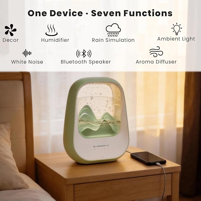 Rain Drop White Noise Machine with Realistic Rain Sounds – Bluetooth Speaker,Sleep Therapy Humidifier,Ambient Light & Aroma Diffuser for Bedroom Relaxation, Meditation & Stress Relief
