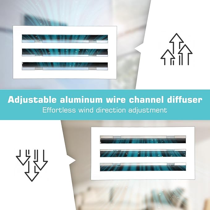 12x6 Modern AC Vent Cover 2Pack, Decorative White Air Vent (Duct Opening Cutout), All Aluminium Standard Linear Slot Diffuser, Low Noise - Register Grille for Ceiling, Walls & Floors