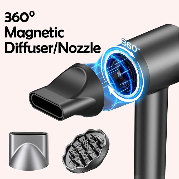 STFF ion Hair Dryer high Speed brushless Motor with Blow Dryer Diffuser,1400W Ultra-Fast Dryer,Ultra-Ligh, Low Noise,Intelligent LCD Display,for Women/Girls