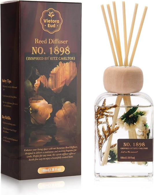 Luxury Hotel Scent Reed Diffuser 100ml (3.38oz) | No.1898 Hotel Collection Diffuser Oil Inspired by Ritz Carlton | Home, Bathroom & Office Decor | Long-Lasting Room Freshener Gift Set