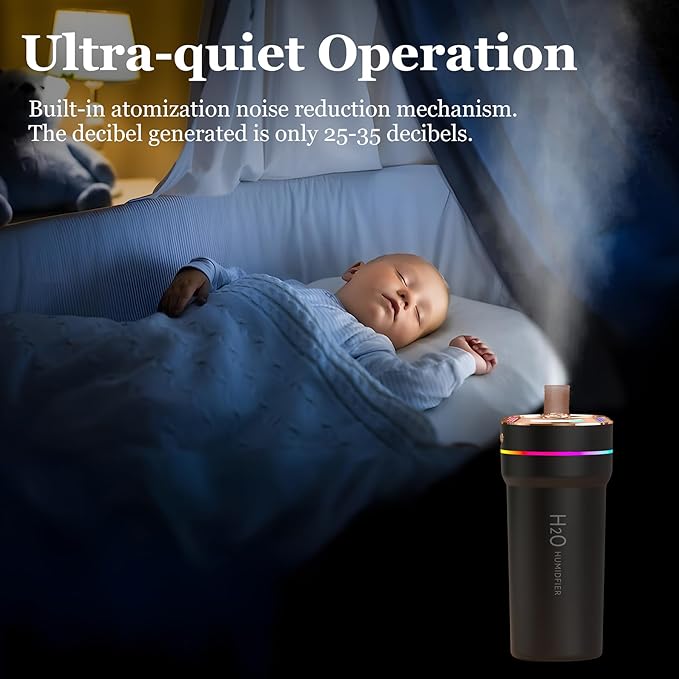 Car Diffuser Humidifier with Night Lights Portable 300mL USB Powered Cool Mist Auto Shut-Off Quiet Perfect for Car Home Office Bedroom (Black)