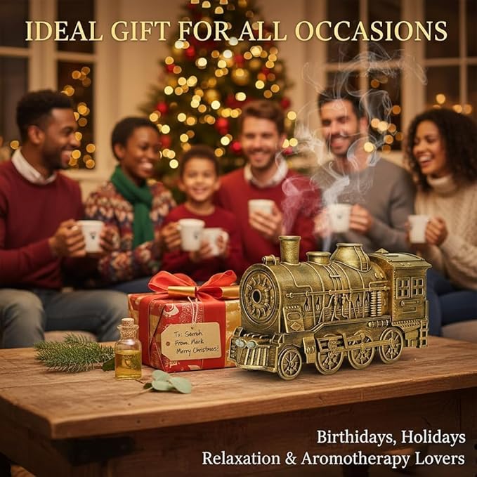 300ML Train Humidifier, Train Diffusers for Essential Oils, 2 Color LED Vintage Steam Christmas Train Aromatherapy Diffuser, 2 Dual Mist Modes Train Cool Mist Air Aroma Humidifier (Bronze)
