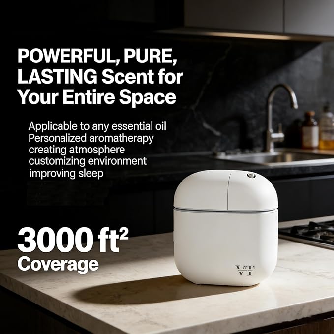 Waterless Essential Oil Diffuser 3000 Sq.Ft,Home Hotel Office Use,Cold Air Scent Machine,(Scent Kit 2*Fragrances Included) Bluetooth App Control,LED Light,Wall-Mounted Aroma Diffuser