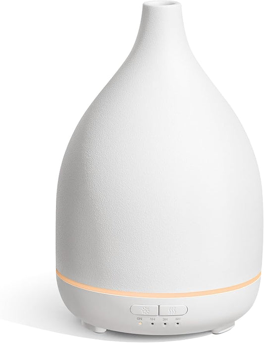 InnoGear Oil Diffuser, 300ML Ceramic Diffuser for Essential Oils Handcrafted Aromatherapy Diffuser Ultrasonic Cool Mist Humidifier with 4 Timers Waterless Auto Off for Room Office, White Base
