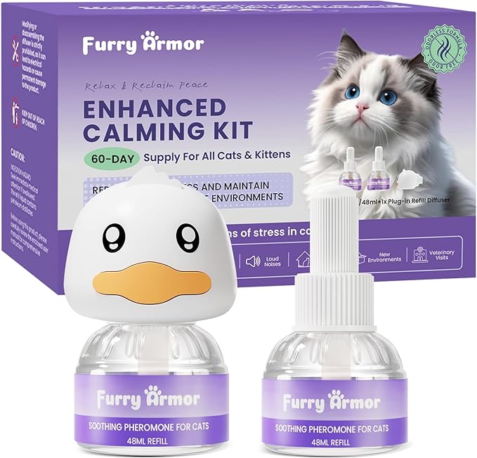 Cat Calming Pheromone Diffuser Starter Kit for Multi-Cat Plug-in + 2 Refills (48ml), Odorless Drug-Free Anxiety Relief – Stops Meowing, Scratching, Fighting, 2-Month Supply