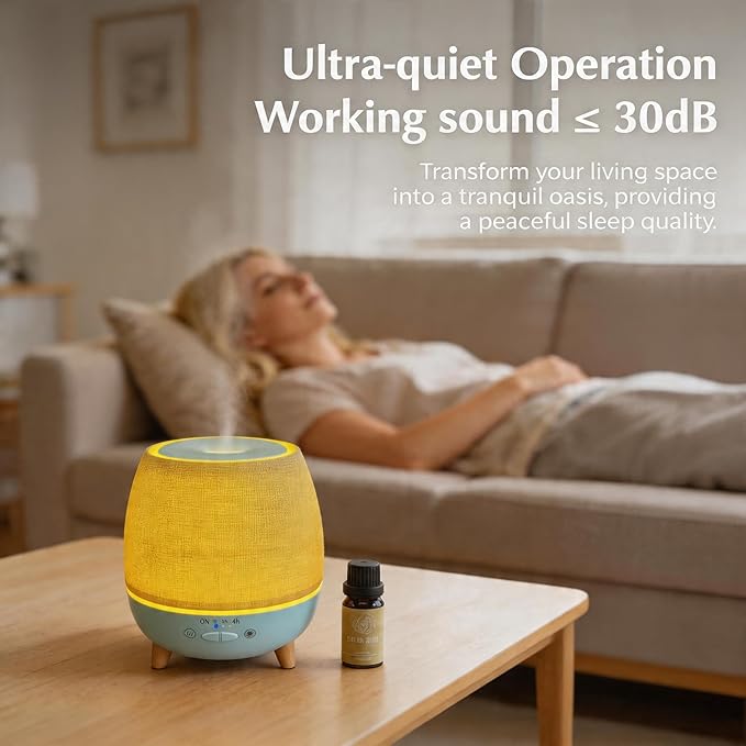 Fabric Cover Essential Oil Diffuser,Small humidifier for Office Desk &300ml Aromatherapy Diffuser for Bedroom with Bedside Night Light humidifier,Quiet Diffuser with Night lamp,Diffuser for Hotel spa