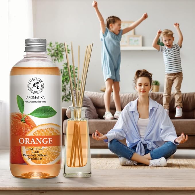 Orange Room Diffuser Refill Set 2*17 Fl Oz - Room Fragrance Diffuser with Natural Essential Orange Oil - Best for Aromatherapy - Spa - Home - Kitchen - Bath - Office - Fintess - Restaurant - Boutique