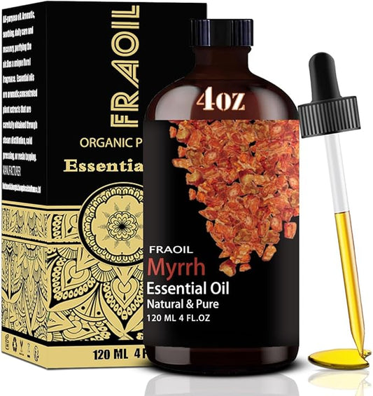 Myrrh Essential Oil, Myrrh Oil 4 Fl Oz 120ML for Diffuser Humidifier Yoga Cleaning DIY Candle Soap Making Perfume Gift for Women Essential Oils FRAOIL (Myrrh 4 Fl Oz (Pack of 1))