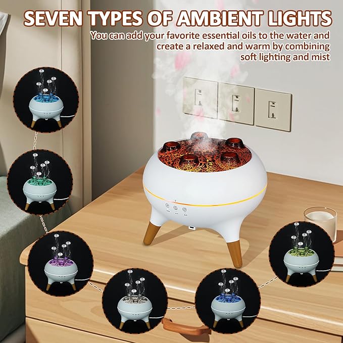 Essential Oil Diffuser 7 Color, 250 ML Jellyfish Diffuser Humidifier Volcano Diffuser with 5 Mist Outlet, Dynamic Aromatherapy Diffuser, Automatic Power Off Function for Home Bedroom Office Hotel