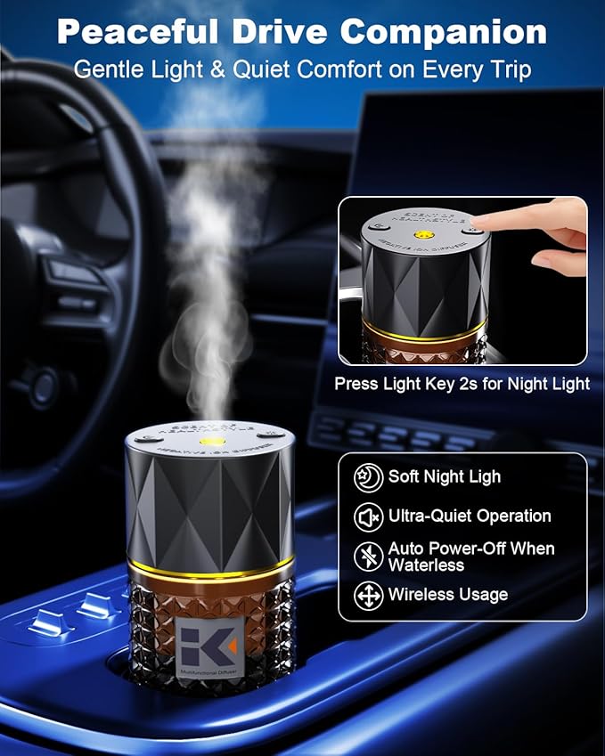 Smart Car Air Freshener | Negative Ion Car Aroma Diffuser | Car Air Freshener Diffuser with 3 Switchable Modes | Car Diffuser Auto Power-Off When Waterless | Glass Diffuser for Car, by Ikeda (Black)